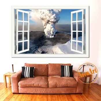 3D-Akna vaade seina Kleebis Vulkaani Purse PVC Kleebised Seinale plakat Eemaldatav Akna Vaadata Tapeet, elutoas Home Decor