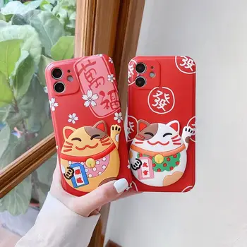 3D Armas Õnnelik Kass Telefoni Case For iPhone 11 12 Pro Max Juhtudel XS MAX XR, XS 7 8 Pluss Uus Aasta Jõulud Õnnelik kotis Pehme Katte