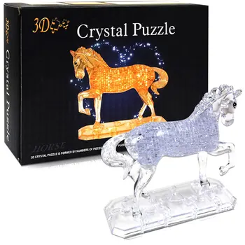 3D Crystal Puzzle kolmemõõtmeline Kollane või Valge Hobune Ükssarvik Jigsaws100pcs DIY