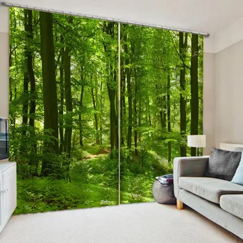 3D Kardin Foto Kohanda Suurus roheline mets kardinad Magamistoas, elutoas Office Cortinas Jaotus Vannituba, Dušš
