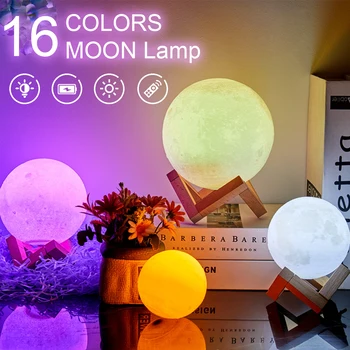 3D Print Kuu Lamp Kid LED Night Light Lamp Kodus Laetav Värvi Muuta Valguse Touch puldiga Galaxy Täiskuu Valgus Kingitus