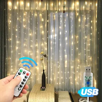 3Mx3M USB LED Kardin String Tuled Flash Haldjas Vanik Kaugjuhtimispult Uus Aasta Jõulud Õues Siseruumides Pulm Home decor