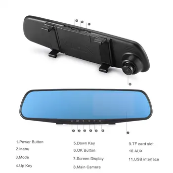 4.3 Tolline Rearview Mirror Car Dvr Kaamera Hd 1080P Auto Peegel Video Recorder koos tahavaate Kaamera Auto Ekraani Peegel Kriips Kaamera
