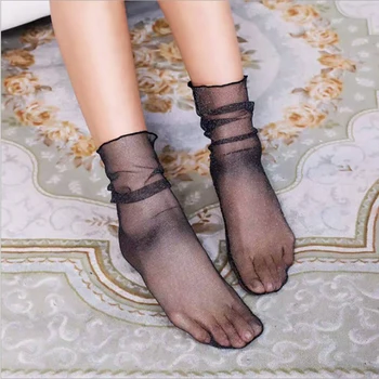 4Pair Nylon Sokid Naistele Võrk Seksikas Must Siid Suvel Sokid koos Trükkimine Läbipaistev Üliõhukesed Kõrge Võrgusilma Pahkluu Sokid Lühike