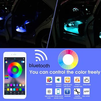 4tk Auto RGB LED Riba LED Riba Valgustus Värvid Car Styling Dekoratiivsed Atmosfääri Lambid autosalongi Valgus puldiga 12V