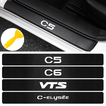 4TK Auto Ukse Läve, Kleebised Anti Scratch süsinikkiust Läve Decal jaoks Citroen C1 C3 C4 C4L C5 C6 VTS C-ELYSEE Car Styling