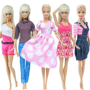 5 Komplekti Hangmade Segatud Stiil Varustus Mini Kleit Pluus Püksid Armas Seelikud Topid Riided Barbie Nukk Tarvikud Kids Mänguasi