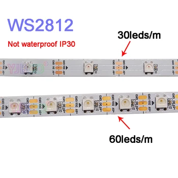 50m 10lots 5m/rull WS2812B Smart pixel led valgus;DC5V 30/60 pikslit/led/m;WS2812 IC;IP30/IP65/IP67,Must/Valge PCB