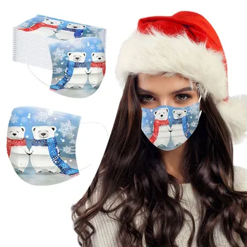 50PC Täiskasvanud Kaks Jõulud Näo Mask Polar-kannab Prindi Kasutatav Mask 3 Kihi Kõrvarõngas Näo Mask masque Anti-tolmu mascarillas