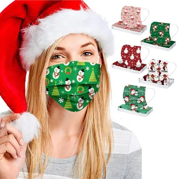 50tk Jõulud Trükkimine Näo Mask Ühekordselt Unisex Trükitud Jõulud Pehme Maskid Täiskasvanutele 3-kihiline Maskid Väljas Ohutuse маска