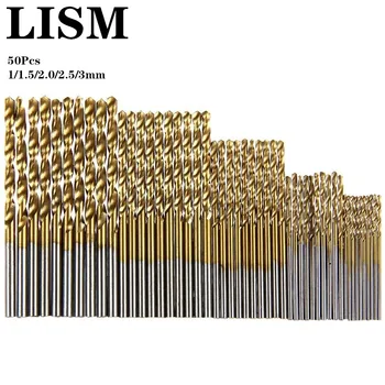 50tk Titanium Kattega HSS kiirlõiketerasest Puuriterad Võimu Tööriistad 1mm 1,5 mm 2 mm 2,5 mm 3 mm