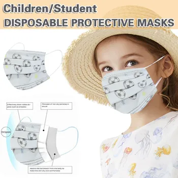 50TK Ühekordselt Laste Armas Printimine Muster Mask Laste 3-Kihiline Kasutatav Mask Lapsed Reguleeritav Mask Näo Maskid