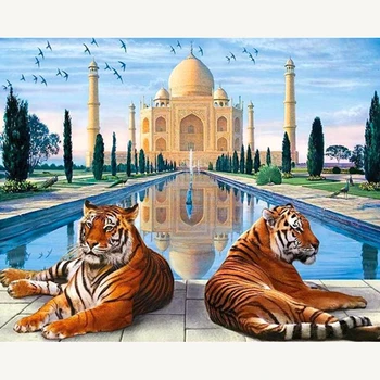 5D DIY Täis Ruut/ring Diamond Värvimine Tiger Lossi Tikandid ristpistes Rhinestone Mosaiik Home Decor