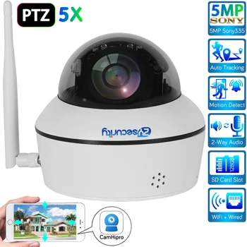 5MP WiFi Dome PTZ Kaamera 5x Optiline Zoom Automaatne Jälgimine kahesuunaline Audio Väljas Wireless Speed Dome IP Võrku videovalve