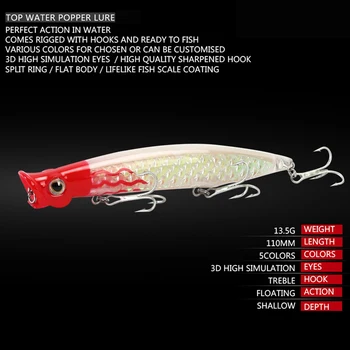 5tk Popper Kalapüügi Lures 110mm 13.5 g Ülalt Vesi Kõrge Kvaliteedi Wobblers Raske Võltsitud Ostmisele Crankbaits Isca Kunstlik kalastustarbed