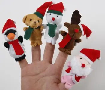 5tk/set Cartoon Santa Claus Wapiti Snowmen Velvet Sõrme Palus Mänguasjad Riie Haridus Käsi Lugu Sõrme Nukud Jõulud