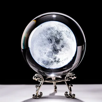 6CM Moon Maailma Käsitöö Kääbus kristallkuul 3D lasergraveerimine Kvarts Klaas Kera Kodu Kaunistamiseks Figuriin Kaunistused, Kingitused