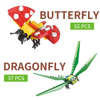 6TK/SET Simuleeritud Putukate Mesilaste Liblikas Dragonfly Krabi ehitusplokid Mänguasjad Technic loomade Tellised Kehtestatud Haridus Mänguasjad Lastele