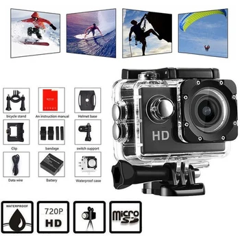 720P Action Kaamera Ultra HD Veealuse Väljas Mini Spordi Kaamera Veekindel Cam Ekraani Värv veekindel, Video Valve