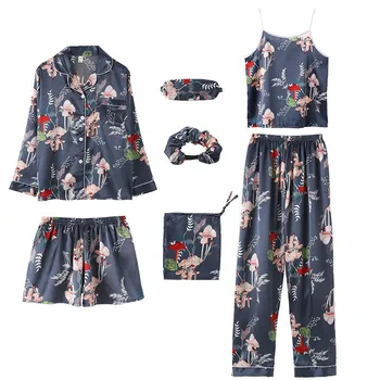 7TK Pidžaama Satiin Kodu Riided Naiste Vabaaja Pidžaama Sobiks Nightwear Intiimne Pesu Prindi Sulg Sleepwear Nightgowns