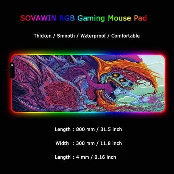 800*300 Suured RGB Mouse Pad Gamer CS GO Hiire Matt Lukus, LED Valgustus, Kummiga Gaming Mousepad XL Grande Anti-slip Arvuti PC