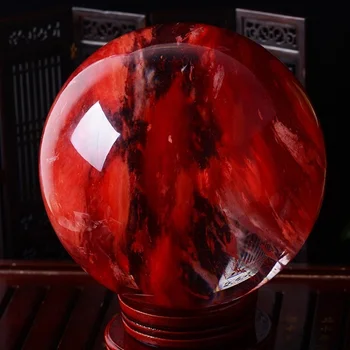 80mm Natural Red Tsitriin Kaltsiit Kvartsi Kristall Kera Palli Tervendav Gemstone Seista