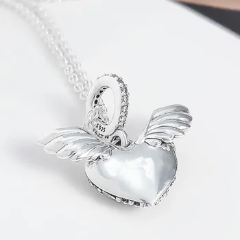 925 Sterling Hõbe Võlu, Angel Wing Kristall Armastus Ripats Sobib Pandora Naised Käevõru & Kaelakee Diy Ehted