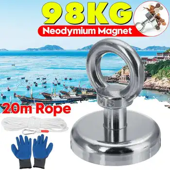 98KG Super Tugev Magnet Pot Kalapüügi Magnetid Päästmine Kalapüügi Konks Tugevaim Magnetid Alalise Võimas Magnet+20M Trossi Kindad