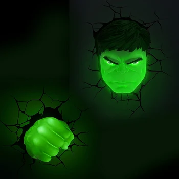 Acecorner Roheline Hulk Pea Avengers Marvel Superhero 3D LED Seina Lamp Loominguline Kleebis Rippuvad Öö Tuli Magamistuba Lapsed Kingitus