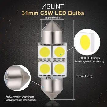 AGLINT 10TK LED Festoon C5W 31mm 5050 LED Kiibid 4 SMD Salongi Valgustus Universal jaoks Doom Lugemine Kaardil Uks Pirn Valge 12V DC