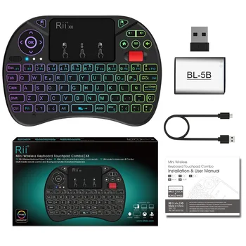 Algne Rii X8 Mini hispaania Juhtmeta Klaviatuur, 5-päevane Tarne koos Touchpad, muutlik värvi LED-Taustvalgustusega, Li-ion Aku TV