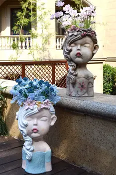 Ameerika Tüdruk Nukk Pea Tsement Lillepotis Kaunistused Hoovis Villa Park Kujukeste Käsitöö Väljas Aiakaubad Teenetemärgi