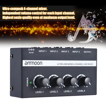Ammoon MX400 4-Kanalid Mikser Mixing Console Ultra-kompaktne, Madal Müra-Line Mono Audio Mixer koos Power Adapter