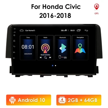 Android 10 Auto Raadio 2 Din GPS Navi Honda CIVIC 2016 2017 2018 2GB 64GB WIFI 4G BT DVR Peegel Link OBD2