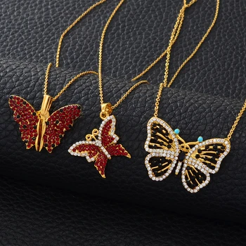 Anniyo Butterfly Kaelakee Koos Kive Ripats Õhuke Ketid Naised, Tüdrukud Kulla Värvi Ehted Lendav Liblikas Kaelakeed #017301