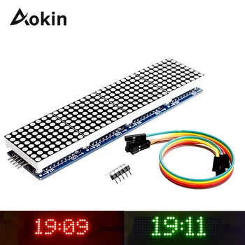 Aokin MAX7219 Paneeli Dot Matrix Moodul Mikrokontrolleri 4 Ühes Ekraan 5P Rida 4 in 1 Punane Roheline Arduino Diy Kit