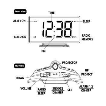 Arc Led Projektsioon Äratuskell Kaasaegne Sisustus Töölauale Kella Õpilane Öö Kordus FM Radio Alarm Clock Adjust Brightness