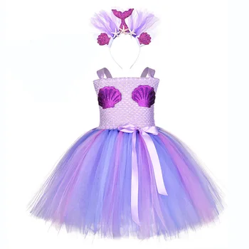 Armas Merineitsi Pulm Kleidid Tüdrukute Shell Muster Jõulud Kleit Lapsed Printsess Merineitsi Ariel Tutu Sequin Kleit Peapael Komplekt