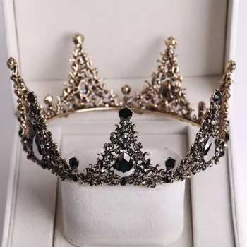Barokk Must Kristall Suur Ring Morsiamen Tiaras Kroonid Võistlused Kõnniteed Diadem Rhinestone Loor Tiara Peapael Pulmad Juuksed Tarvikud