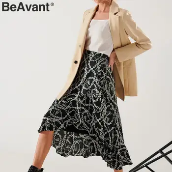 BeAvant Suvel Midi Seelikud Must Naiste 2020 Prindi Lace Up High Fashion Wrap Seksikas Seelik Naiste Kevad Line Seelikud Puhkus Daam