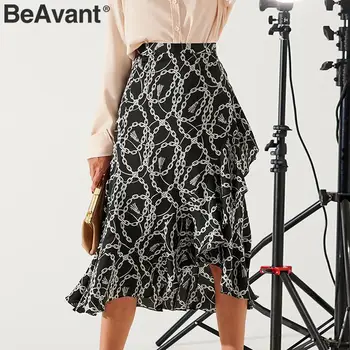 BeAvant Suvel Midi Seelikud Must Naiste 2020 Prindi Lace Up High Fashion Wrap Seksikas Seelik Naiste Kevad Line Seelikud Puhkus Daam