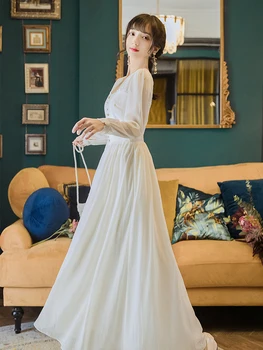 Beez Pikk Kleit Naistele 2021 Vintage Profileerimine Square Krael Pits Haldjas Printsess Kleidid Elegantne Daam Rüü Vestido Branco