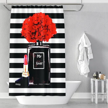 Beroemde merk parfum afdrukken waterdichte badkamer douchegordijn partitie gordijn levering haak meerdere maten