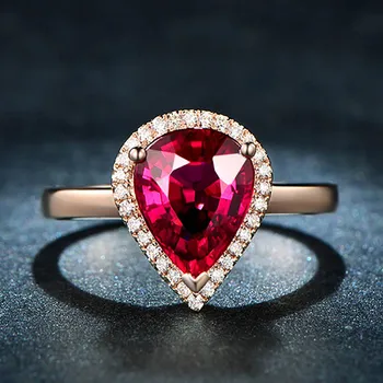 BIJOX LUGU Klassikaline Naine Sõrmused 925 sterling hõbe ehted koos vee tilk kuju ruby gemstone reguleeritav rõngas pulm kingitus
