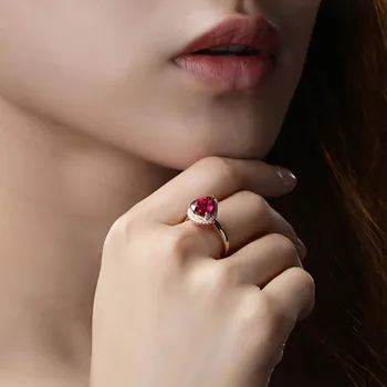 BIJOX LUGU Klassikaline Naine Sõrmused 925 sterling hõbe ehted koos vee tilk kuju ruby gemstone reguleeritav rõngas pulm kingitus