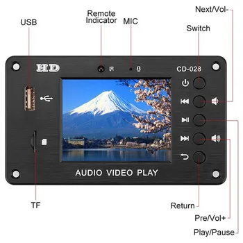 Bluetooth-5.0 MP3 Dekooder Mängija 2.8 Tolline HD 7-24V Multimeedia Video Dekodeerimine Moodul AUx USB-TF Kaart DIY Heli Võimendid