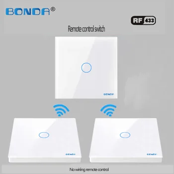 BONDA ELI standard, klaasist paneel, 1gang 2-tee smart home 433mhz juhtmevaba kaugjuhtimispuldi seina lamp touch lüliti ,kaugjuhtimispuldi touch lüliti