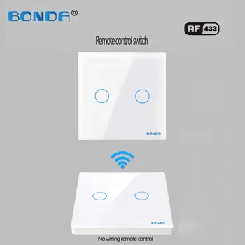 BONDA ELI standard, klaasist paneel, 1gang 2-tee smart home 433mhz juhtmevaba kaugjuhtimispuldi seina lamp touch lüliti ,kaugjuhtimispuldi touch lüliti