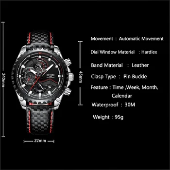 BOYZHE True Nahk Trahvi Terasest Meeste Watch Fashion Multi-funktsioon, Veekindel Meeste Automaatsed Mehaanilised Kellad Brändi Tabel