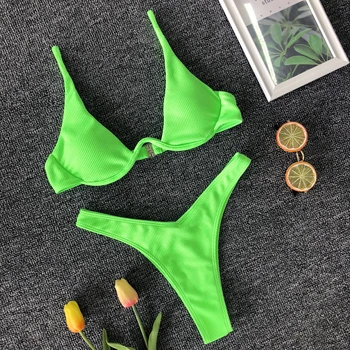 Brasiilia Underwire Bikiinid 2019 Naiste Micro Bikini Supelpüksid Tahke Push Up Ujumistrikoo Maillot De Bain Femme Ujumine Ülikond Naiste